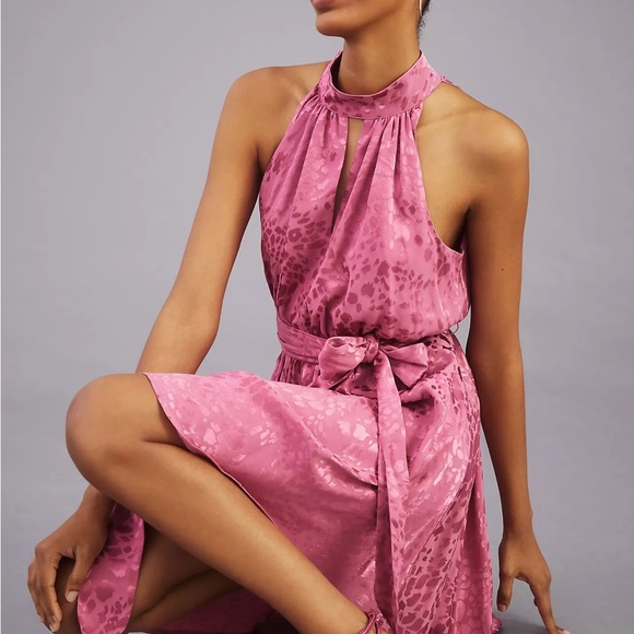 Anthropologie Jacquard Halter Neck Mini Dress - Picture 6 of 16